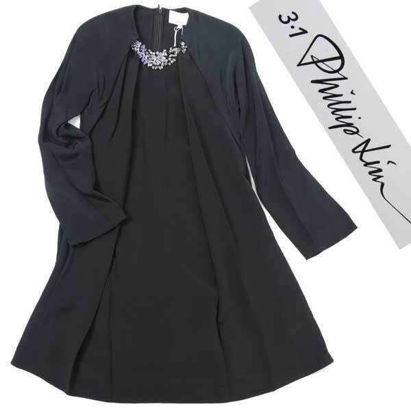 【新品・タグ付・定価108,000円】3.1 Phillip Lim Folded A-line Flare Dress size0 黒 F114-4381CDC フィリップリム ビジュー ワンピース拍卖