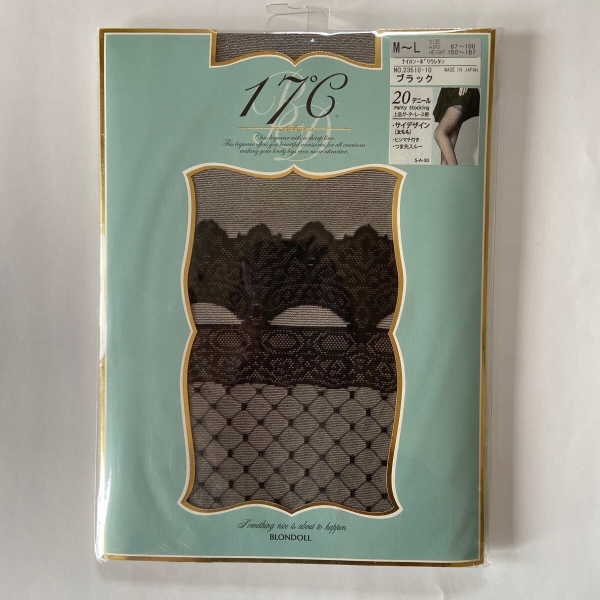 BLONDOLL 17℃ 20デニール 上品ガーターレース柄 パンティストッキング M〜L ブラック 新品未使用拍卖