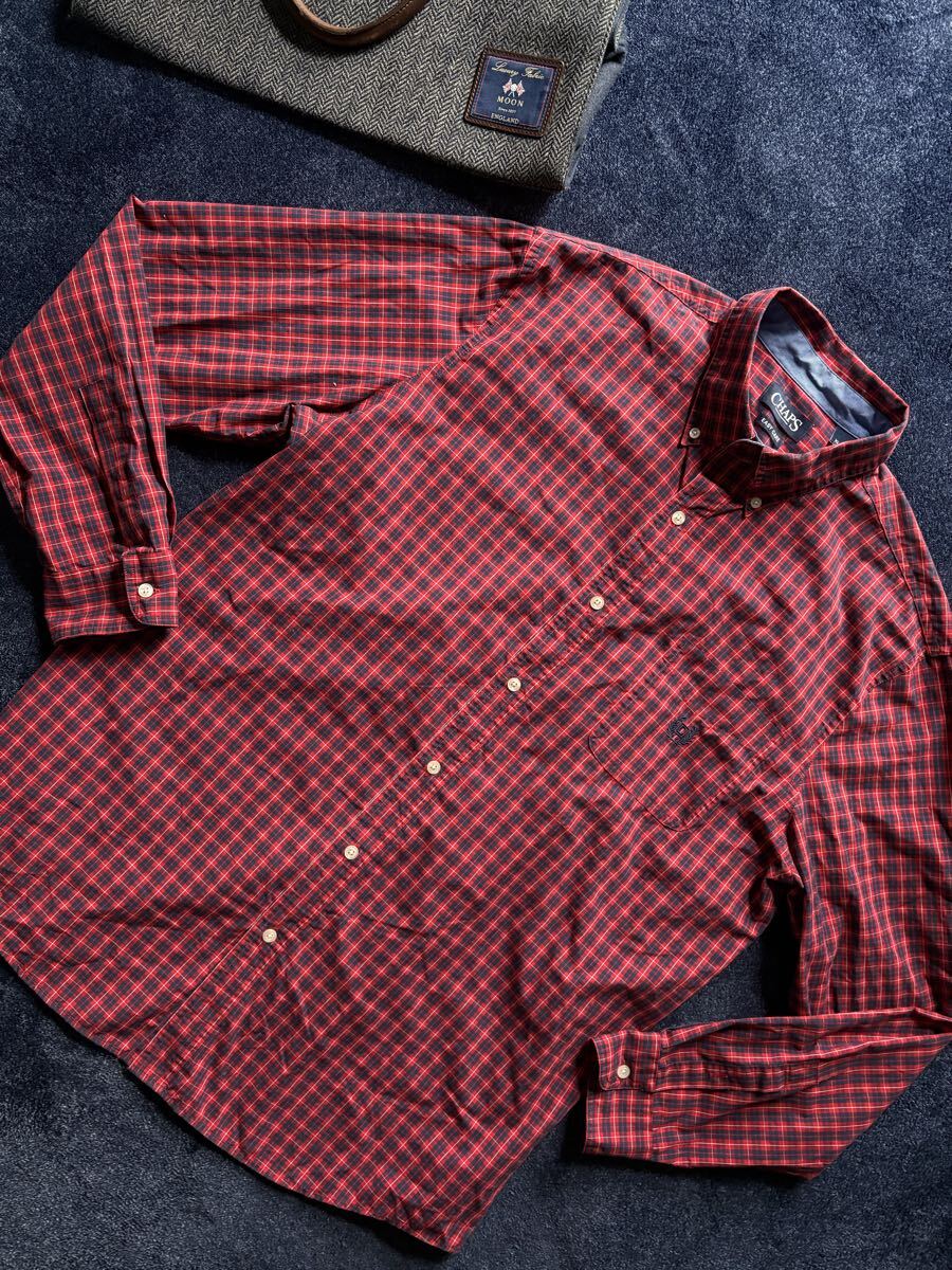 超美品 Chaps Ralph Lauren チャプス ラルフローレン 高品質素材 チェック柄 Eazy care仕様 ボタンダウン 長袖シャツ sizeXL 正規販売拍卖