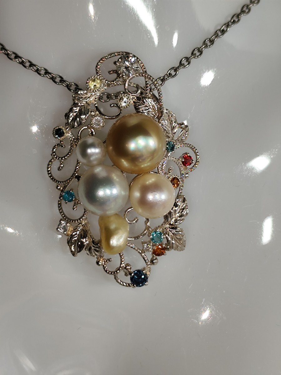 南洋 真珠ペンダントチャーム ダイヤ パライバトルマリン サファイア拍卖