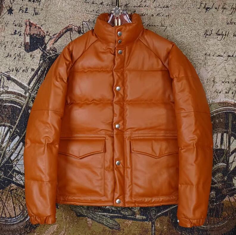 新品最上級 ダウンジャケット イタリアンレザー 羊革 ダウンコート 最高峰 プレミアム 厚手 レザー 超防寒 ライダース拍卖