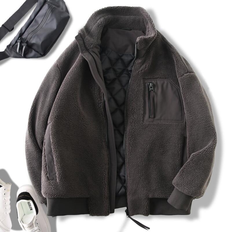 新品 欧米サイズ ボアフリース ダイヤキルティング メンズ ジャケット 防寒 厚手 冬服 スタンドカラー 中綿アウター ブラウン拍卖