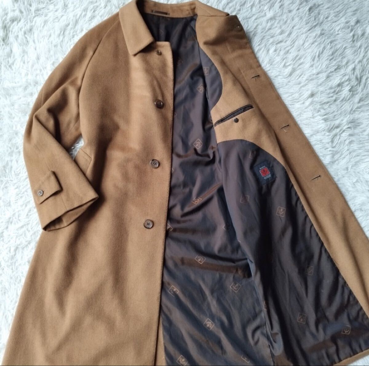 中古 THISTLE HARRISONS ステンカラー ロング キャメル グァナコ 比翼ボタン拍卖