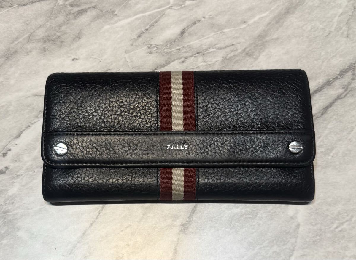 BALLY バリーストライプ シグネチャー シュリンクレザー 長財布 ブラック拍卖