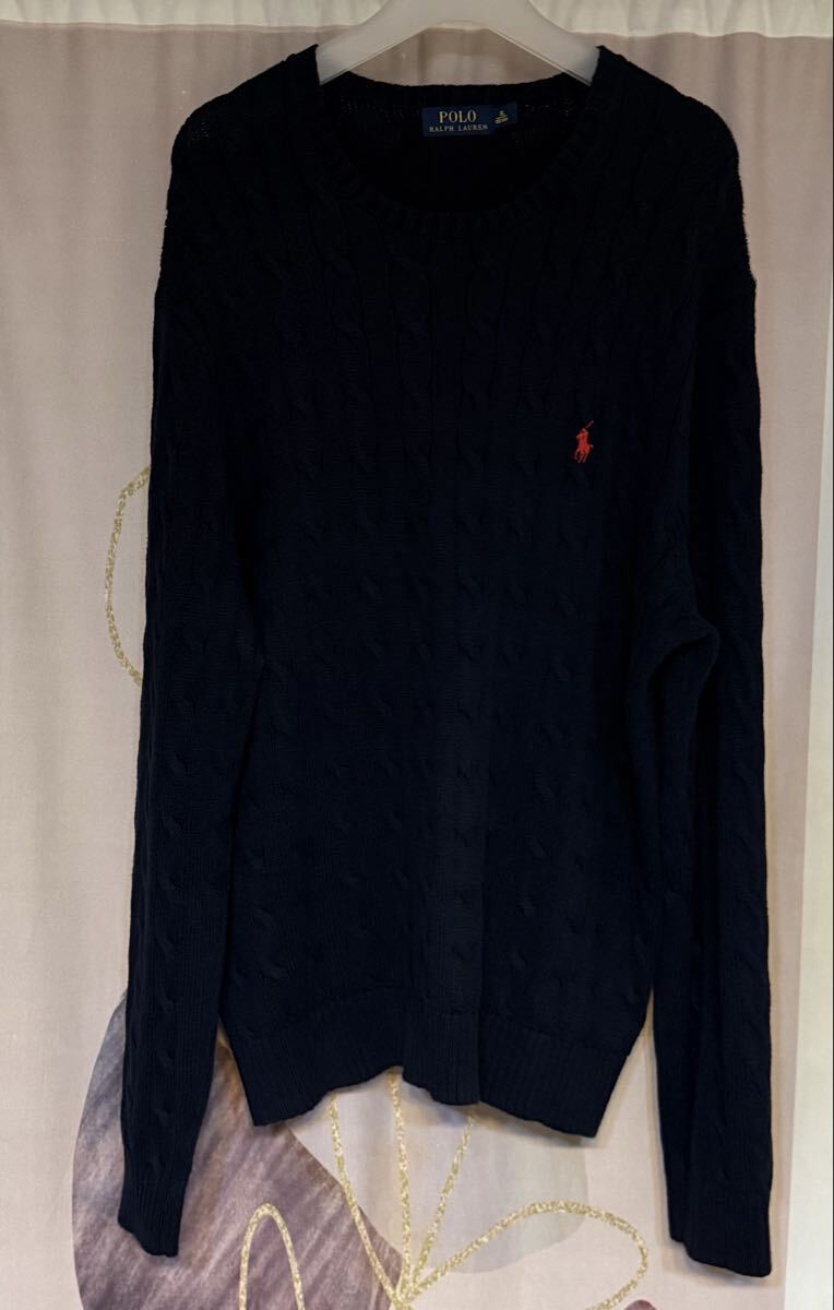 ポロラルフローレン ポニー 赤刺繍 コットン ケーブルニット ネイビー拍卖