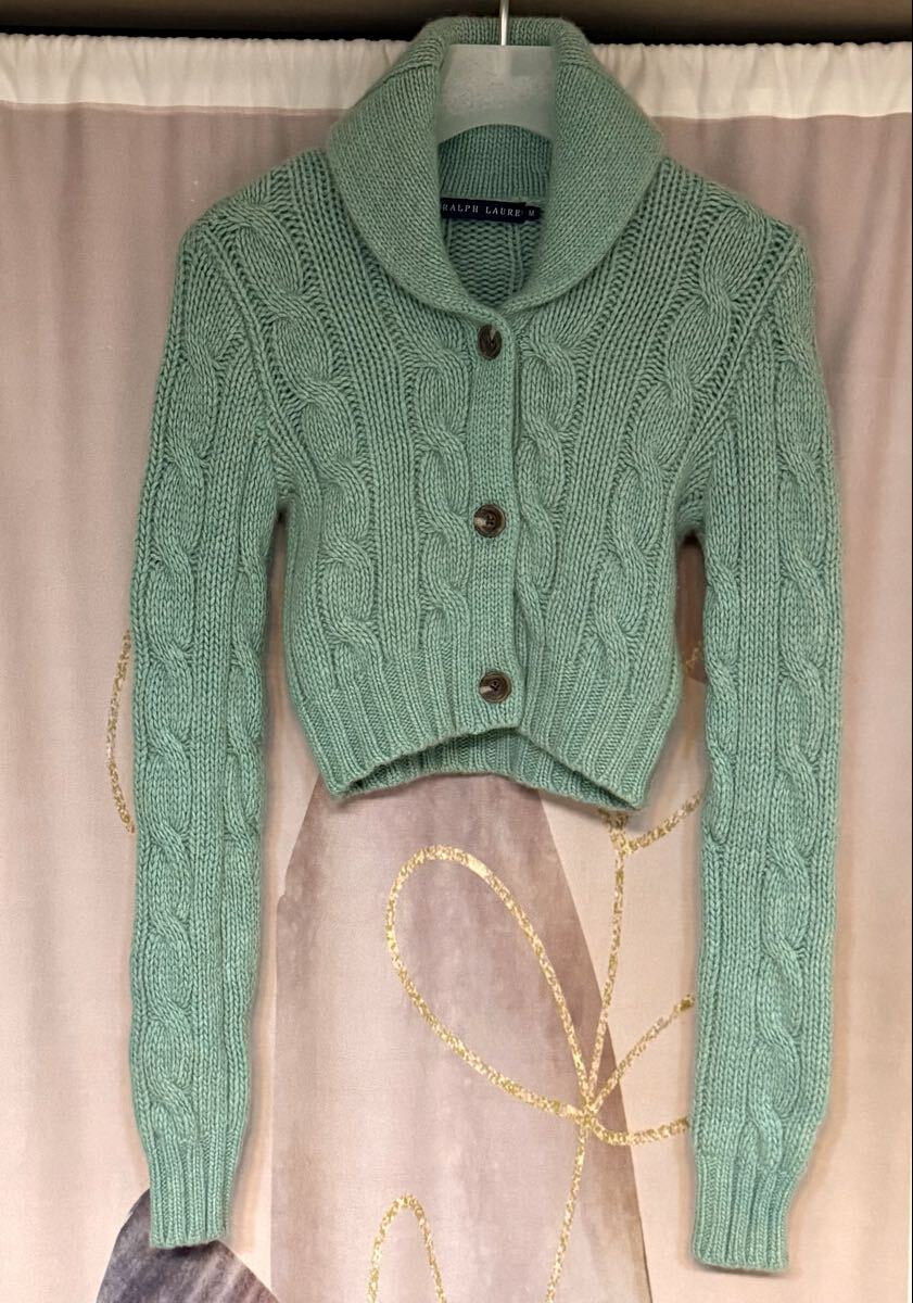 ラルフローレン y2k ウールカシミヤ ケーブルニットカーディガン ショート丈拍卖
