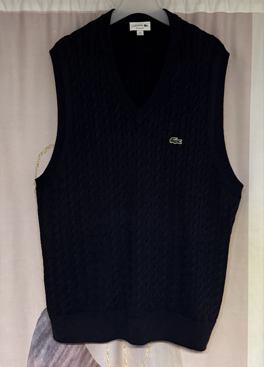 ラコステ コットンナイロン ケーブルニット ベスト ネイビー拍卖