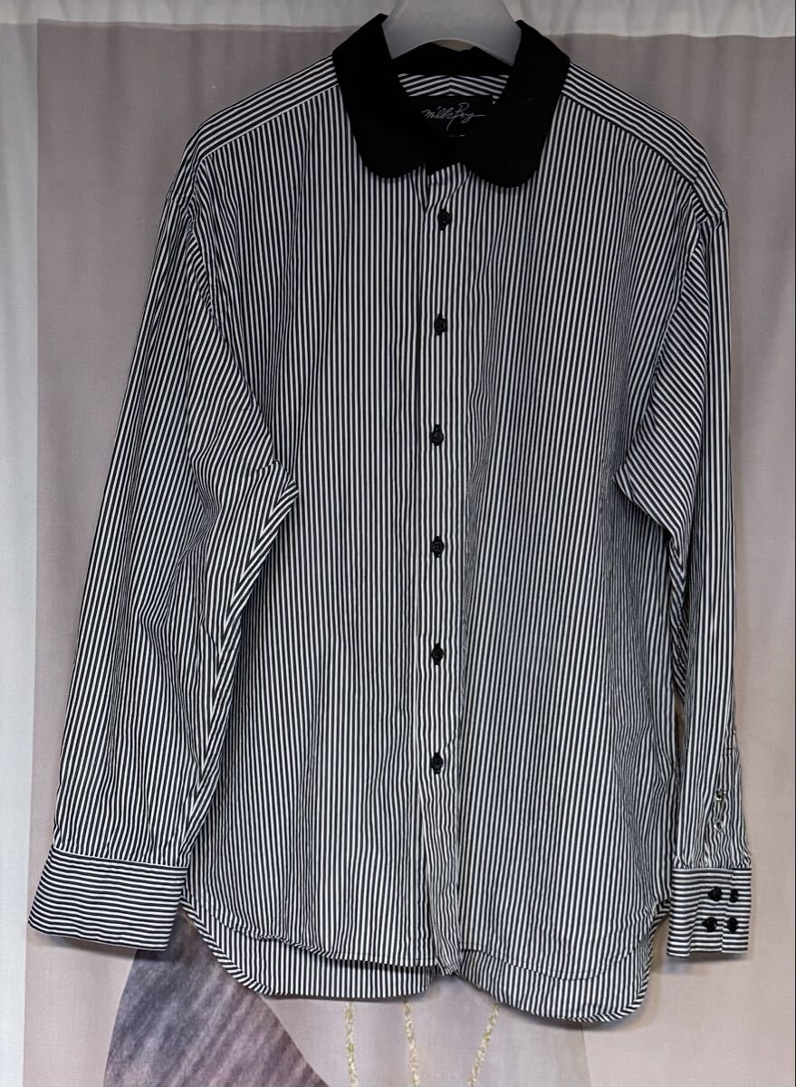 ミルクボーイ 丸襟 グレーストライプ クレリックシャツ 日本製拍卖