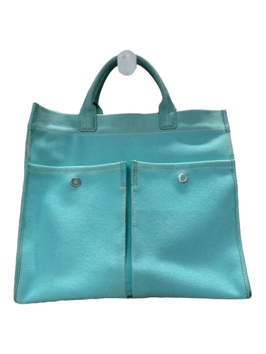 【TIFFANY&Co.】ティファニー トートバッグ 2WAY ショルダー付き キャンバス×レザー ティファニーブルー拍卖