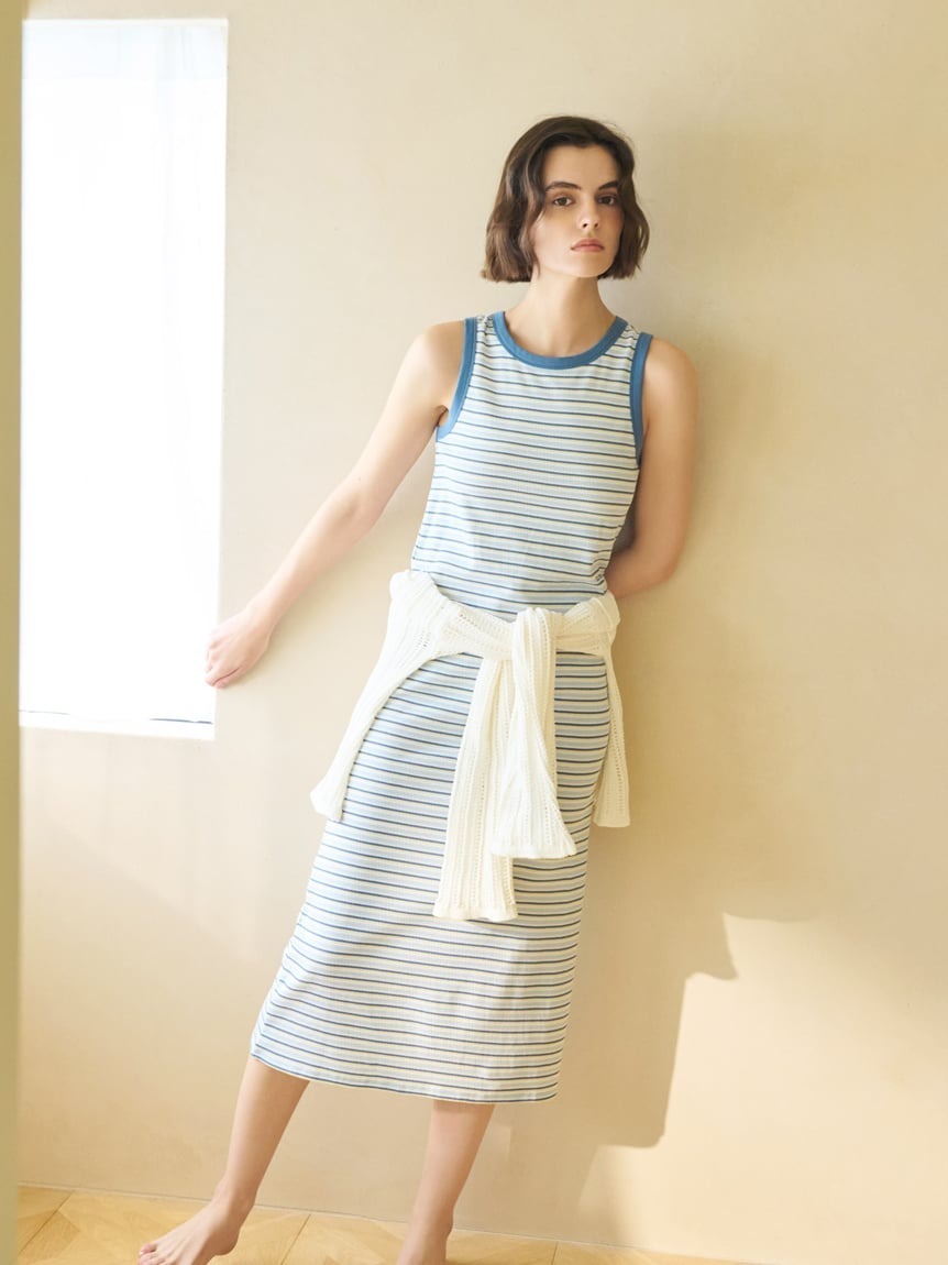 新品タグ付き ジェラートピケ カラフル ボーダー タンクトップ ワンピース gelato pique ブルー 水色拍卖