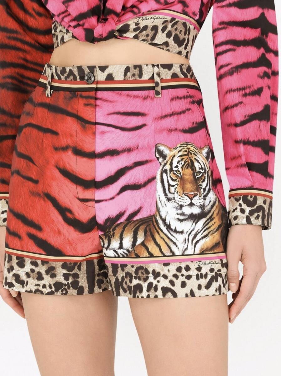 新品 ドルチェ&ガッバーナ タイガー ショートパンツ ピンク×レッド ドルガバ拍卖