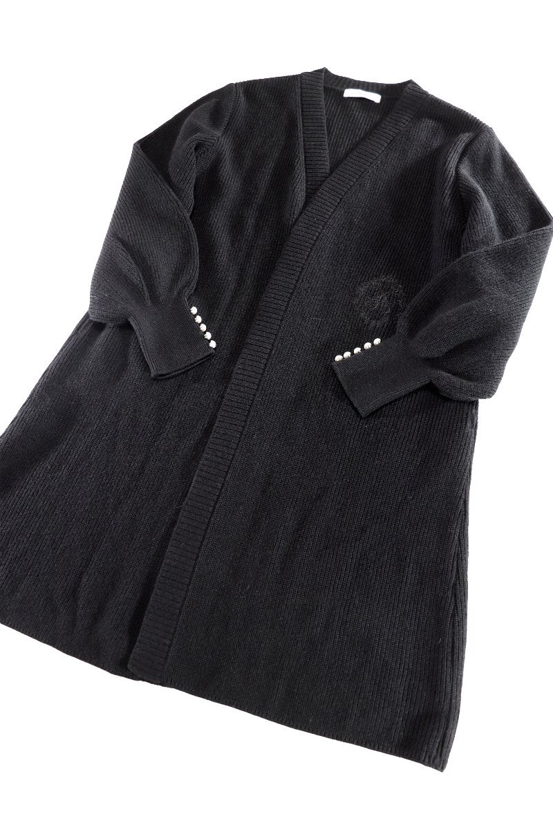 ★未使用2022★Reneルネ/パールボタン/ウールロングニットカーディガン:36/黒xz857拍卖