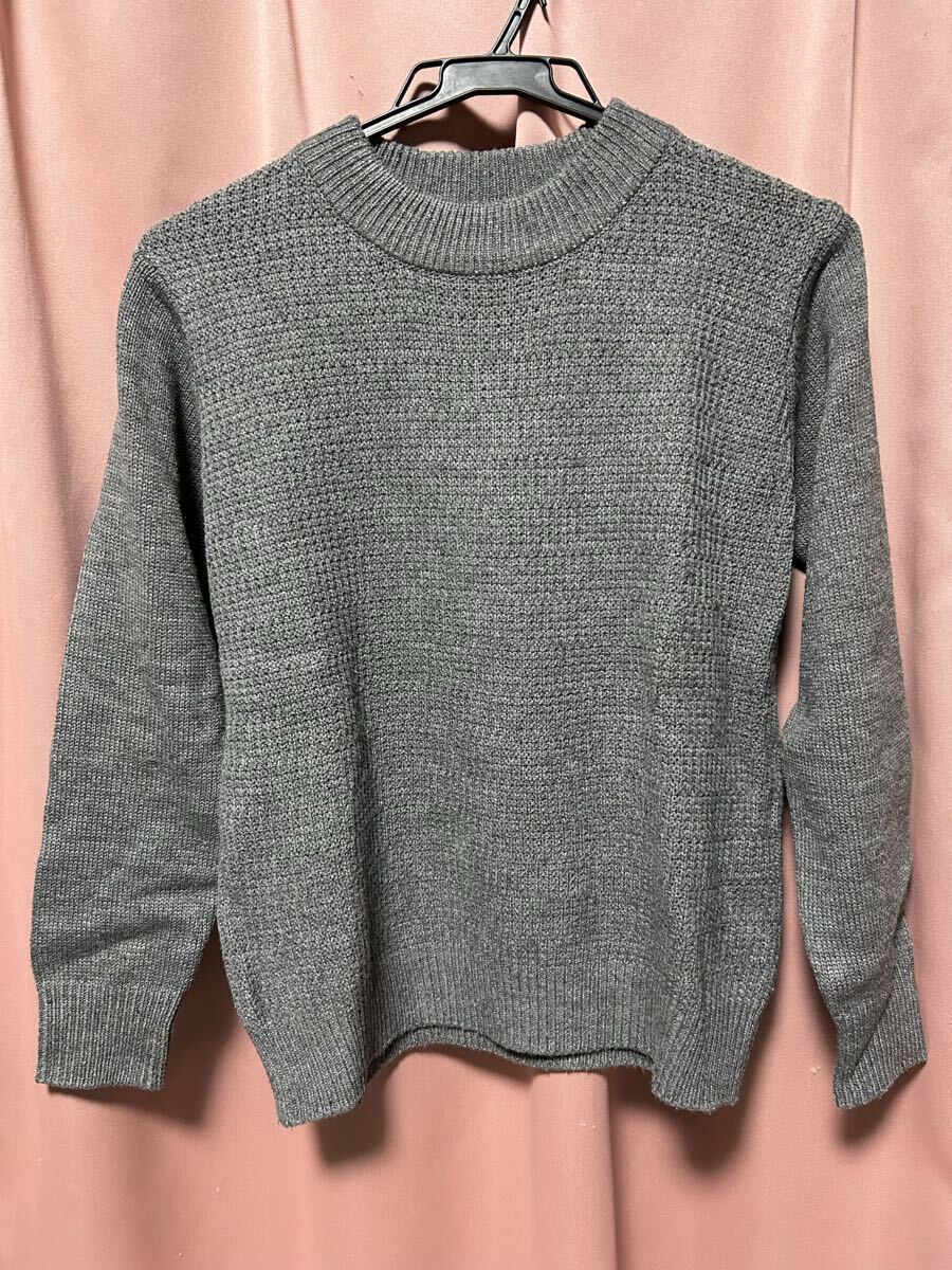 レディス美品クルーネック セーターハイネック ニット グレーLサイズ拍卖