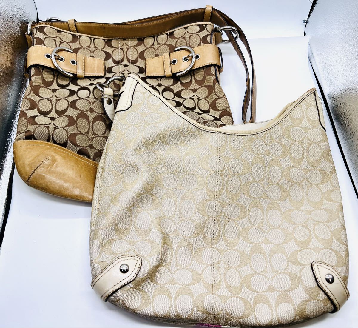 中古品【COACH】コーチ ショルダーバッグ&ハンドバッグ 2つセット ブラウン ベージュ拍卖