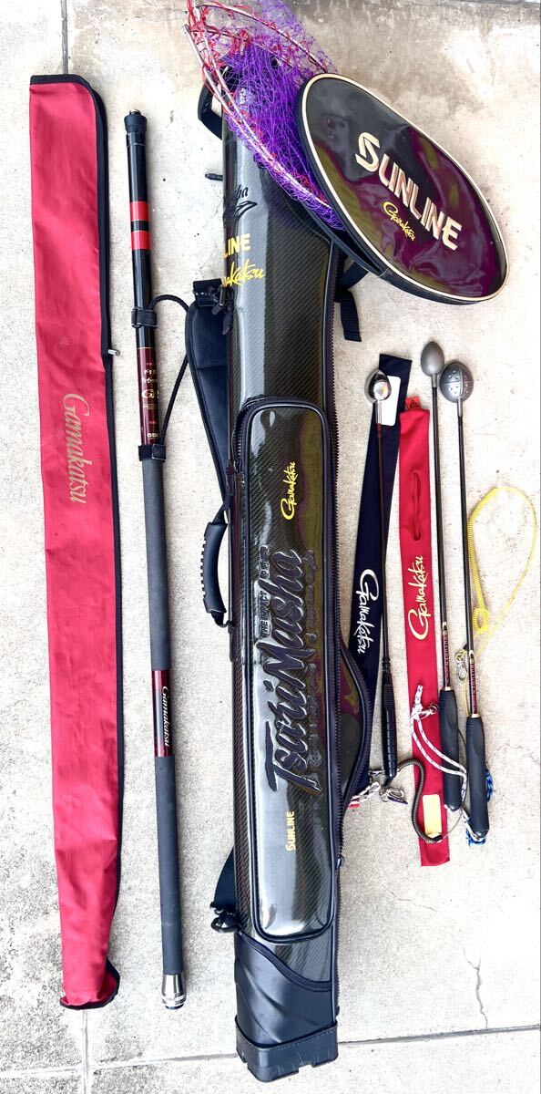 中古品 がまかつ がま磯 たもの柄 GR 550 +バッグ+柄杓3本セット拍卖