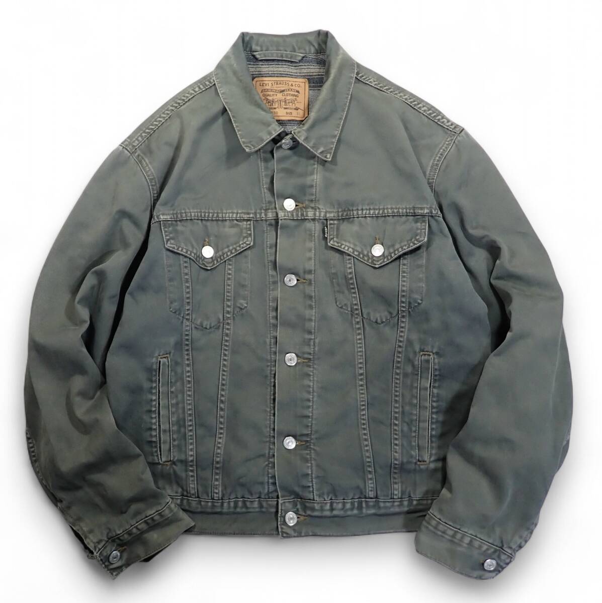 7097/Levi'sブランケット裏地90sビンテージ黒タブ トラッカージャケットXL●フェイド感雰囲気◎ユーロ ITALY製71550 Gジージャン洗濯済古着拍卖