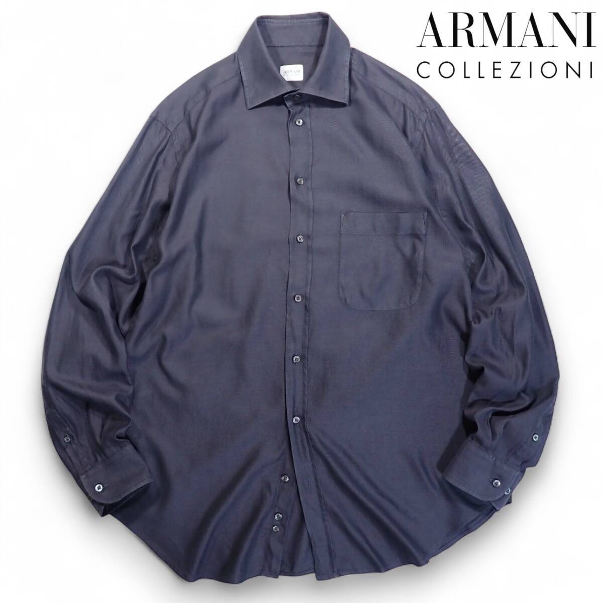 7124/ARMANI COLLEZIONI ワイドスプレッドカラー 長袖シャツ 40-15-3/4●ダークグレー アルマーニコレッツォーニ●洗濯プレス済●古着拍卖