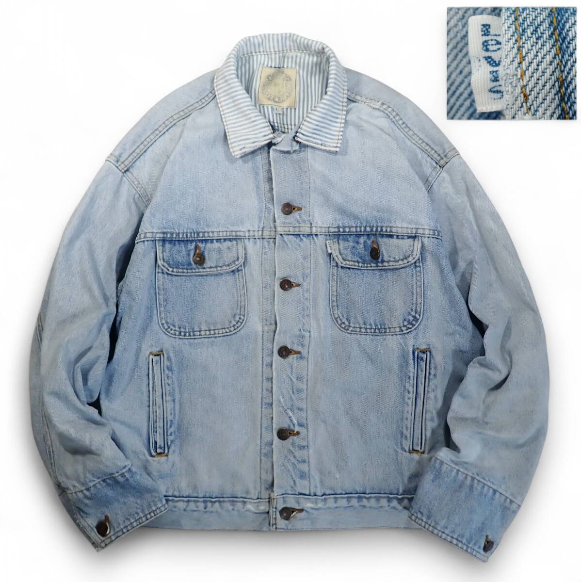 7077/Levi's USA製90sビンテージ デニムトラッカージャケット●ホワイトタブ ヒッコリーWPL423 75066 Gジージャンリーバイス●洗濯済古着拍卖