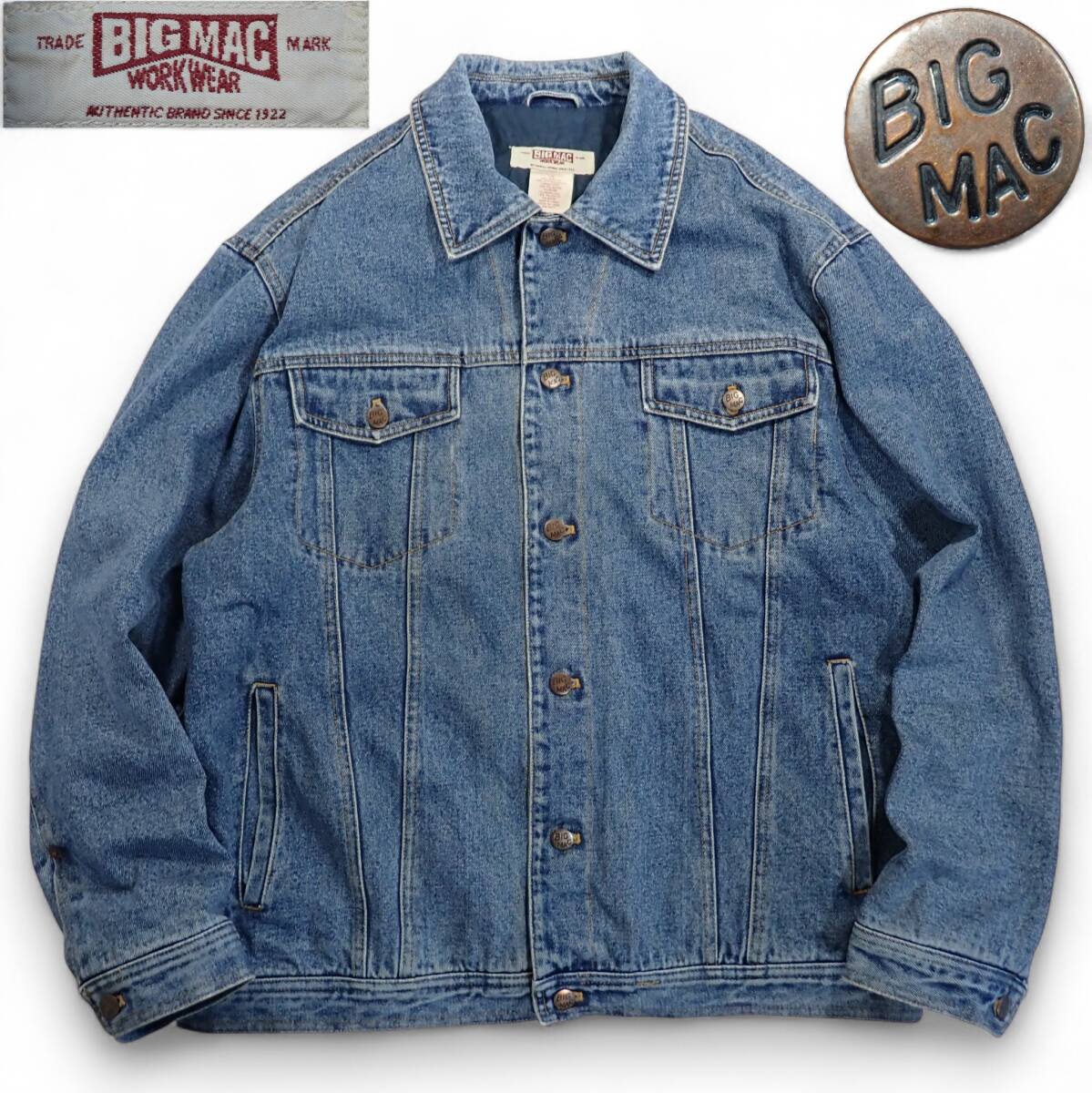 7133/BIG MAC 中綿キルティング デニム ジャケット L(実質XL程度)●USA企画 防寒 3rdタイプ トラッカー ジージャン Gジャン●洗濯済●古着拍卖