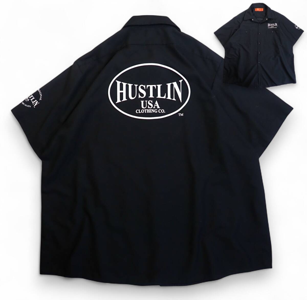 6654/美品 CornerStone 半袖ワークシャツ 2XL●HUSTLIN USA CLOTHING CO.INC.両面 肩プリント●洗濯プレス済●ネコポス可●古着拍卖