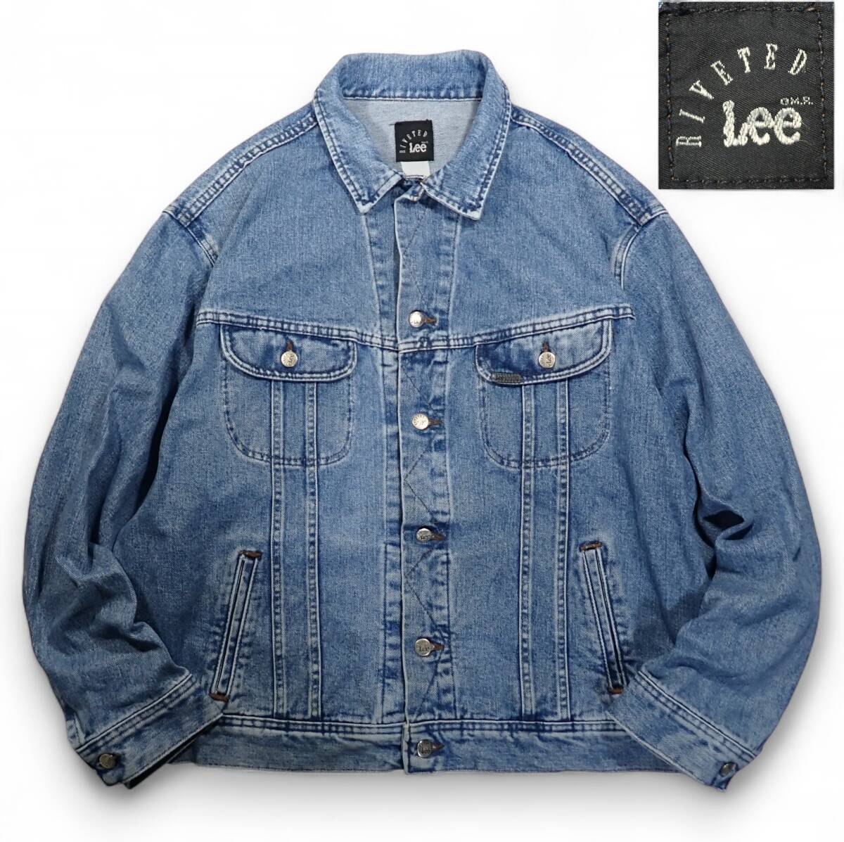 7098/Lee RIVETED 90sビンテージ デニム トラッカー ジャケット XL程度●リー Gジャン ジージャン●洗濯プレス済●メンズ 古着拍卖