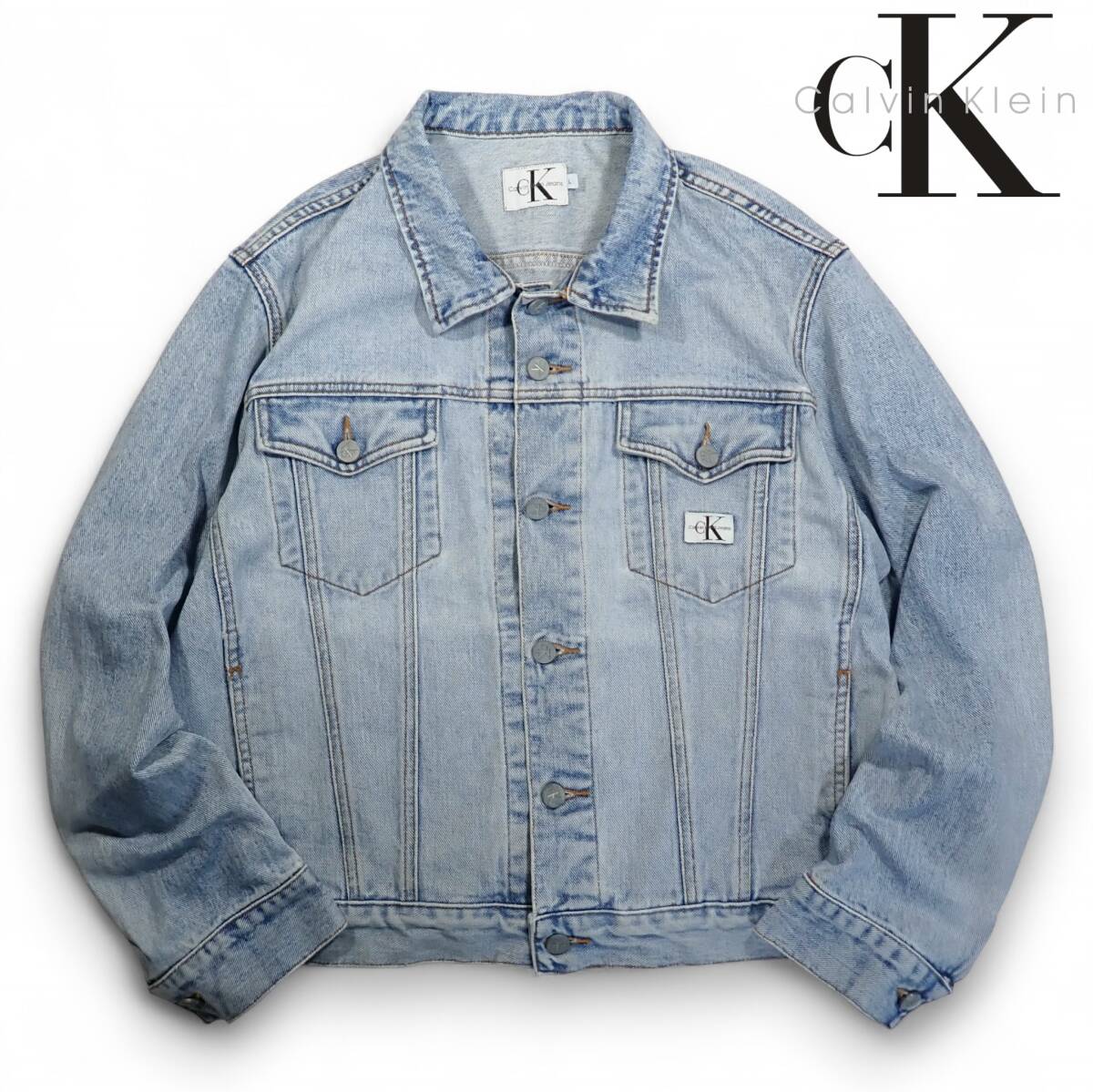 7119/良好CK Calvin Klein Jeans USA製 90sビンテージ デニム トラッカージャケットL●G ジージャン カルバンクラインジーンズ●洗濯済古着拍卖