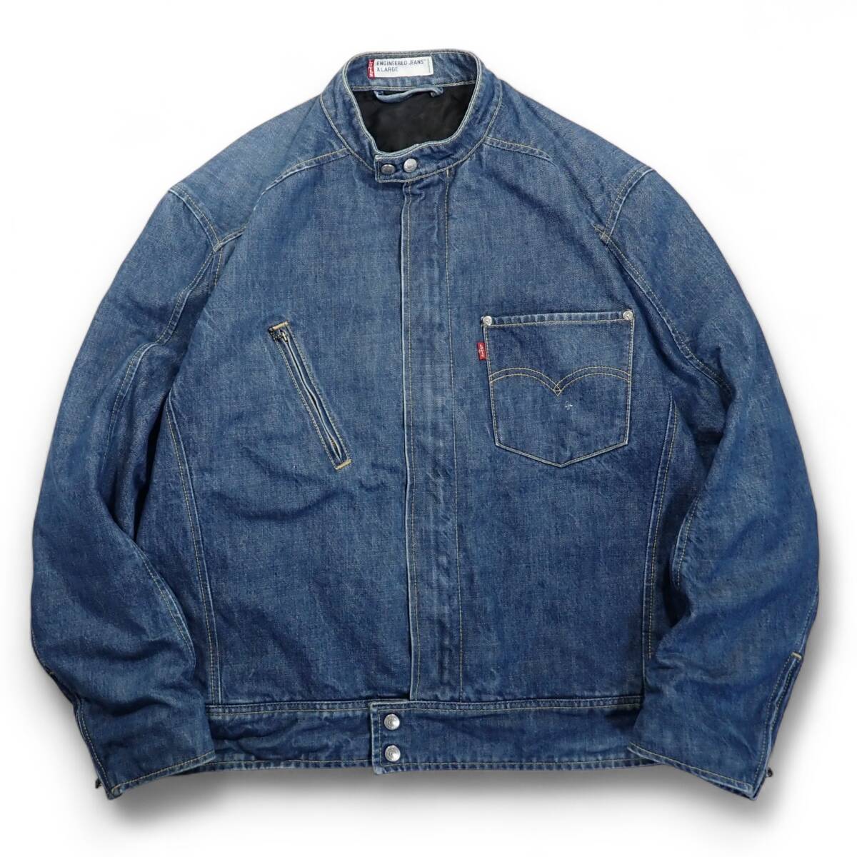 7141/希少Levi's ENGINEERED JEANSライダースデニムジャケットXL●EUROPE中綿キルティング00sビンテージ70109ユーロGジージャン 洗濯済古着拍卖