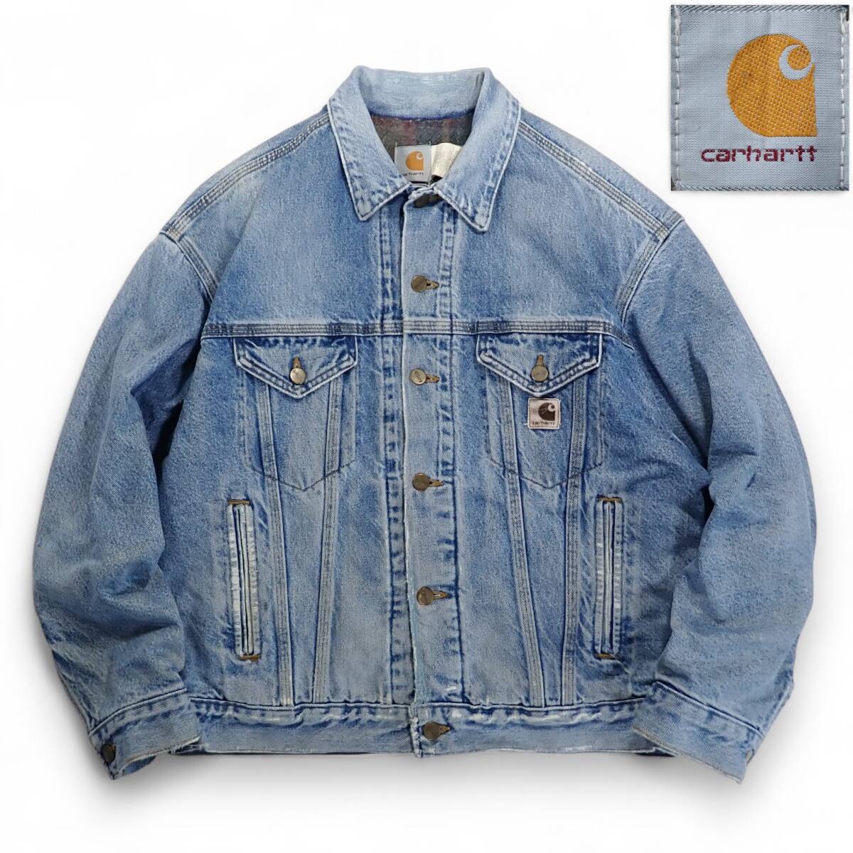 Carhartt USA製 90sビンテージ デニムトラッカージャケット M(実質L)●ブランケットライニング裏地Gジージャン カーハート●洗濯済古着7149拍卖
