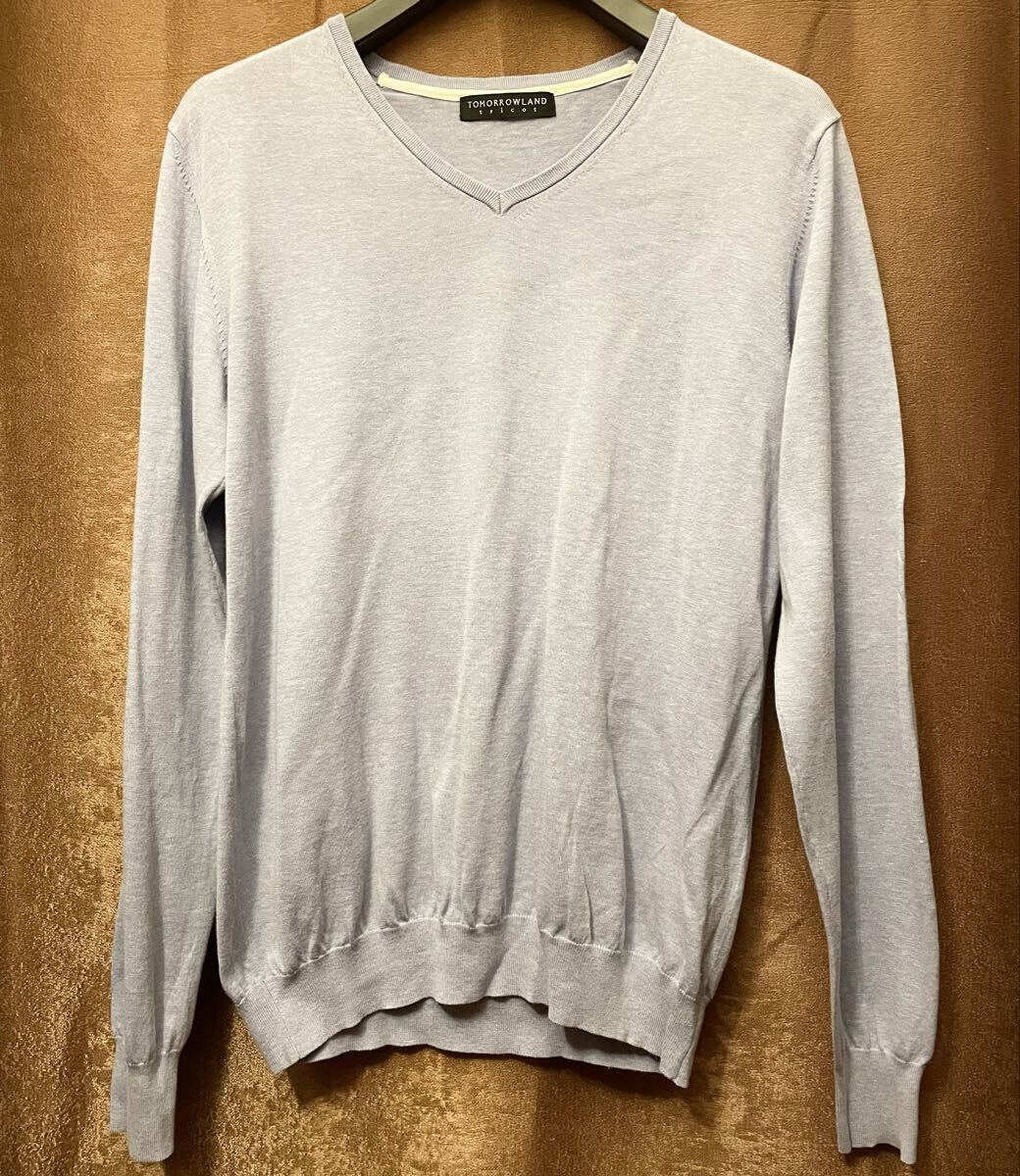 TOMORROWLAND tricot Vネックコットンセーター ライラック Mサイズ トゥモローランド トリコ Vネックセーター セーター ニット パープル拍卖
