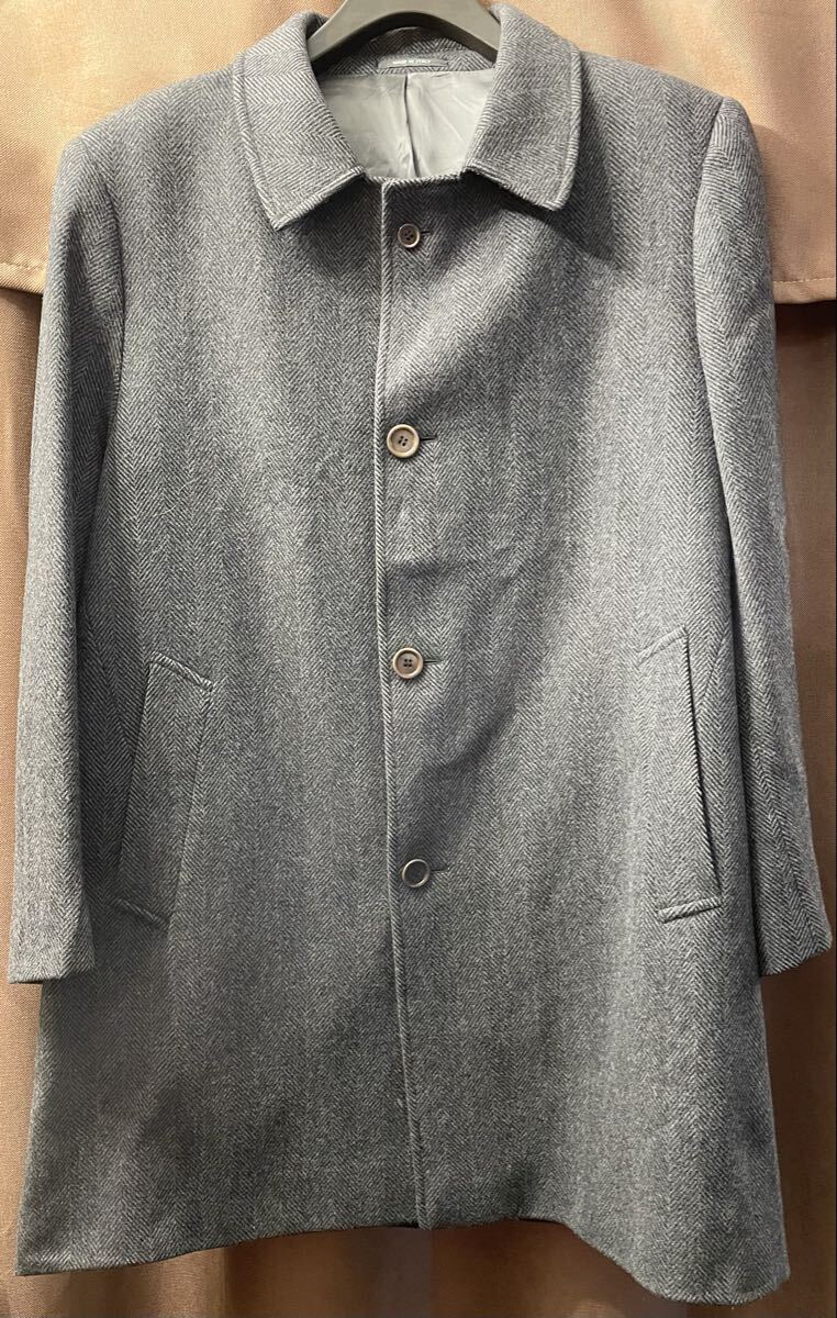 MADE IN ITALY製 LEBOLE LANIFICIO CAMPORE ウールカシミヤ生地 ヘリンボーン柄 ステンカラーコート チャコールグレー イタリア製 コート拍卖