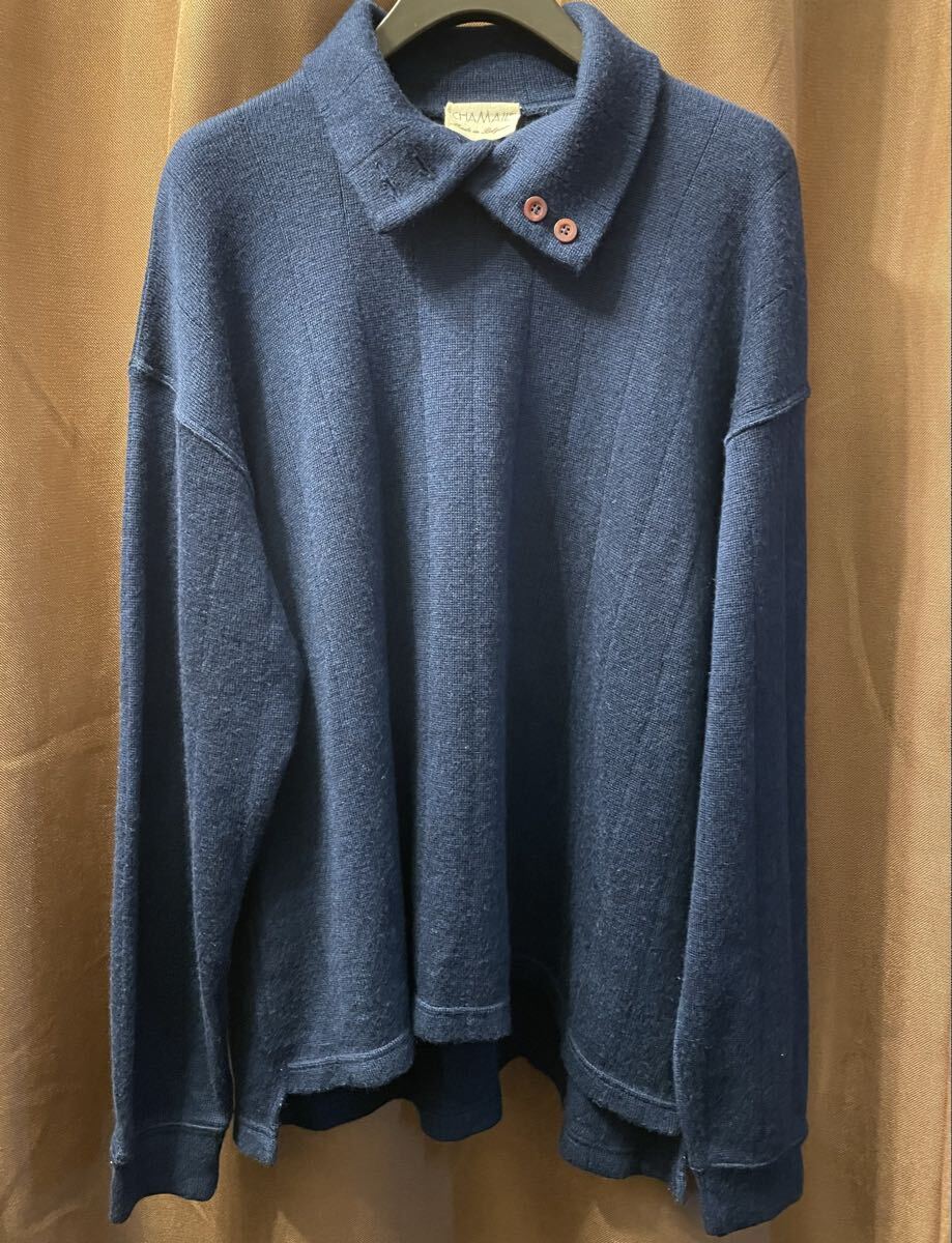 伊勢丹 取り扱い MADE IN BELGIUM製 CHAMAIL 襟付きウールセーター ネイビー 54サイズ セーター ニット ウール 紺 ベルギー製 ISETAN拍卖