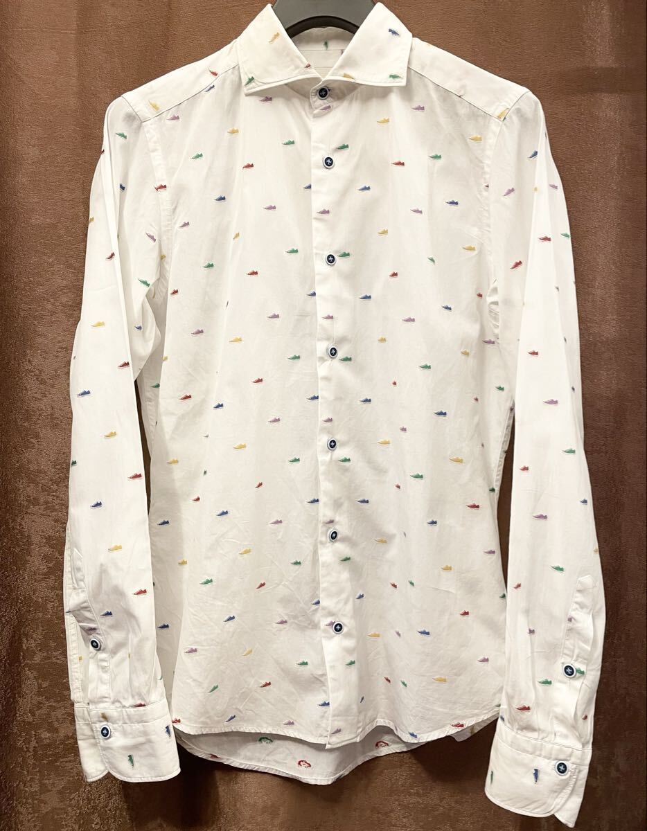 MADE IN ITALY製 ALTEMFLOWER スニーカー柄 長袖シャツ ホワイト 38サイズ アルテムフラワー イタリア製 白拍卖