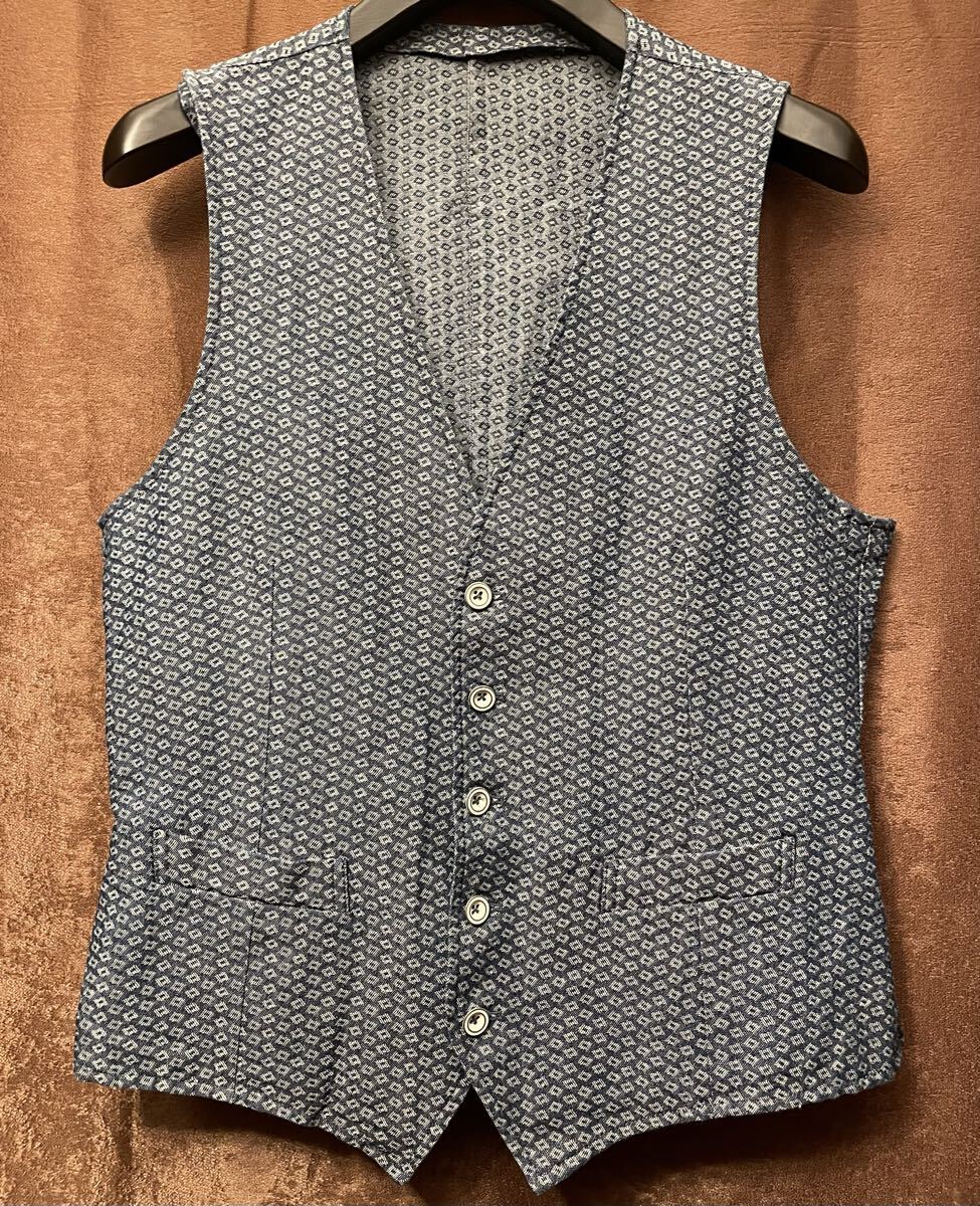 MADE IN ITALY製 L.B.M.1911 FLY リネンコットン ジレベスト インディゴ 46Rサイズ エルビーエム 1911 イタリア製 Luigi Bianchi Mantova拍卖