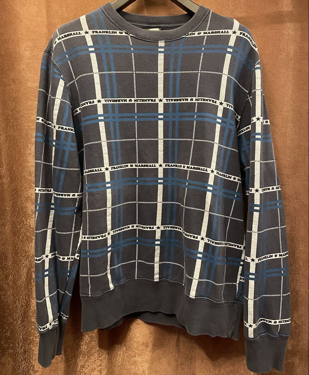 MADE IN ITALY製 FRANKLIN MARSHALL 格子柄 スウェット トレーナー ネイビー Lサイズ フランクリンマーシャル イタリア製 紺拍卖