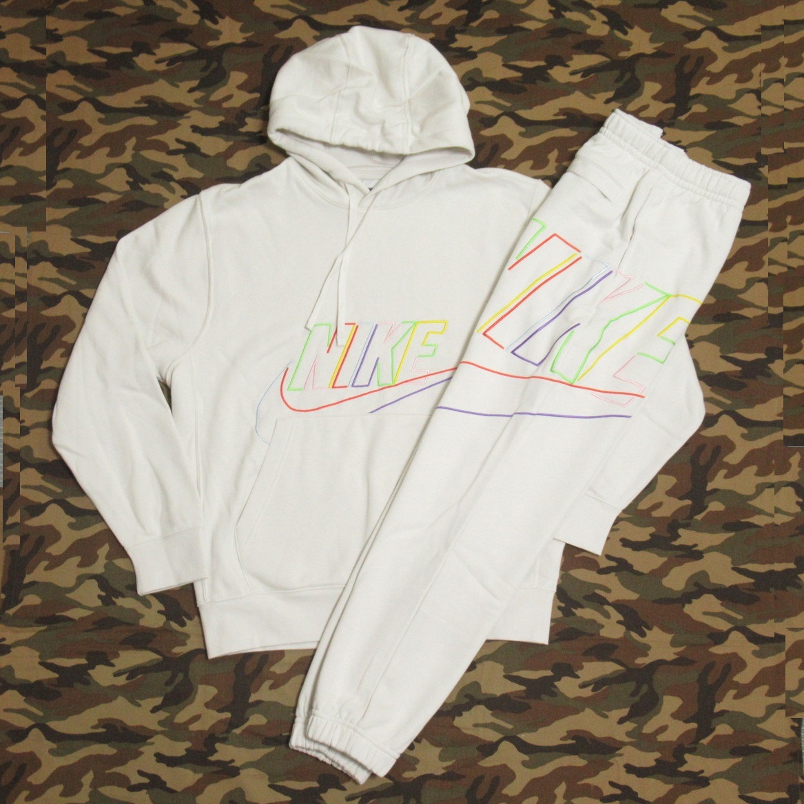 NIKE クラブ+BB MCF プルオーバー パンツ セットアップ 白系 L ナイキ パーカー 裏起毛 スウェット 上下セット DX0542-030 DX0548-030拍卖