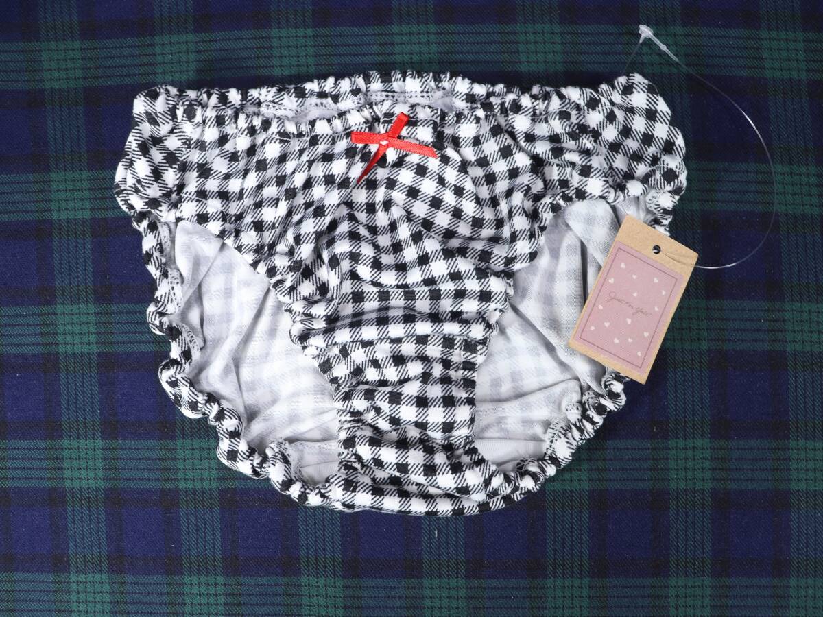 PG0045 昭和レトロ インゴムショーツ Lサイズ 黒ギンガムチェック柄 しっとりモチモチ触感 2WAY伸縮 ベア天竺拍卖