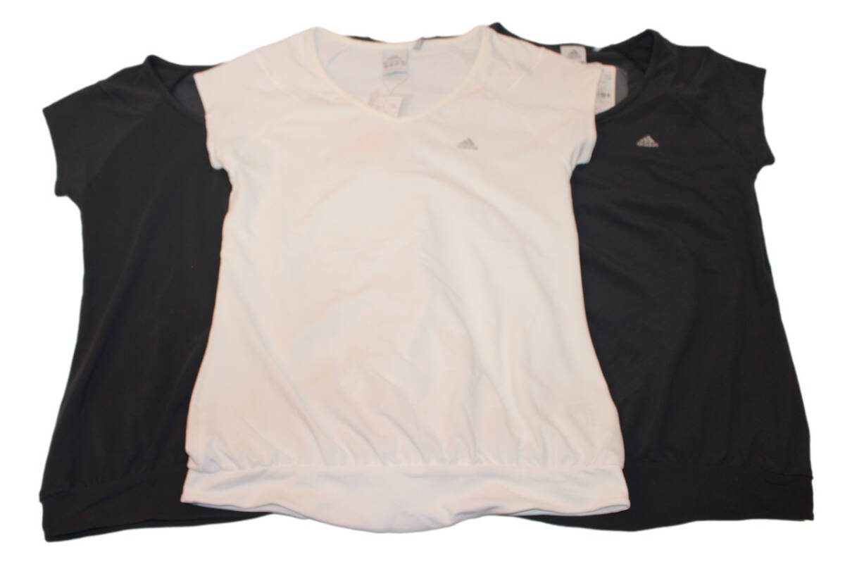 アディダス adidas Tシャツ3枚セット  短い袖 Vネック  サイズM ダークグレーとホワイト レディース ゴルフ テニス拍卖
