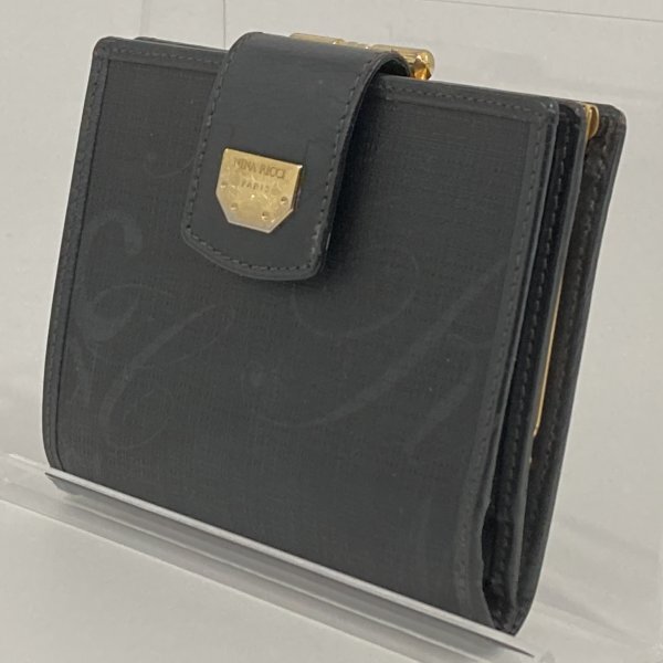 NINA RICCI ニナリッチ 二つ折り財布 札入れ 小銭入れ カード入れ がま口 PVC レザー ブラック 黒 ファッション拍卖