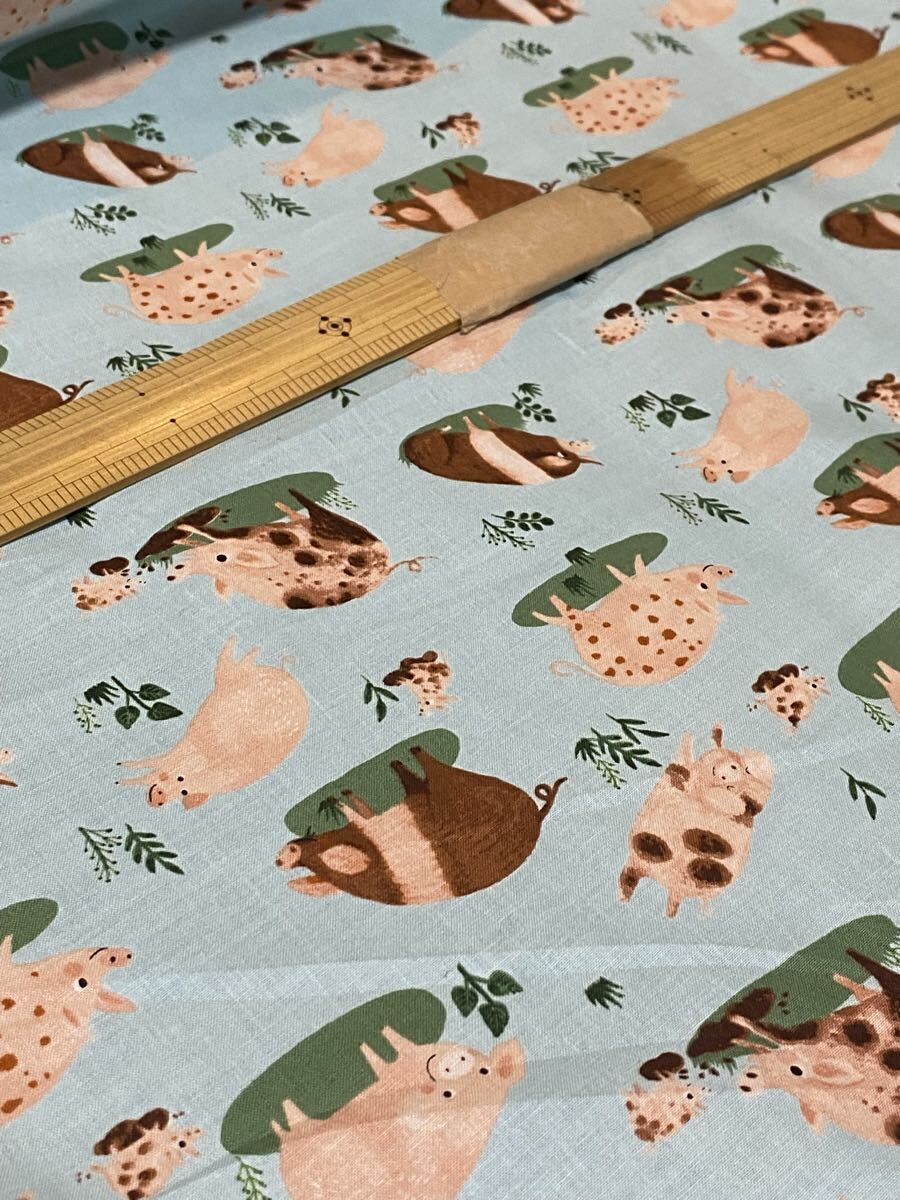 2m USAコットン ブタさん シーチング ハギレ 生地拍卖