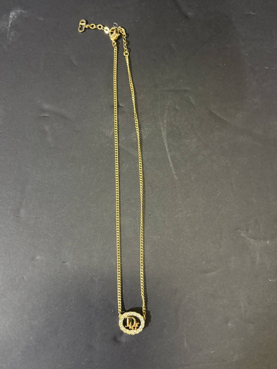ビンテージ クリスチャン ディオール ゴールドカラー ロゴ ラインストーン ペンダント ネックレス Christian Dior vintage/アンティーク/YC拍卖