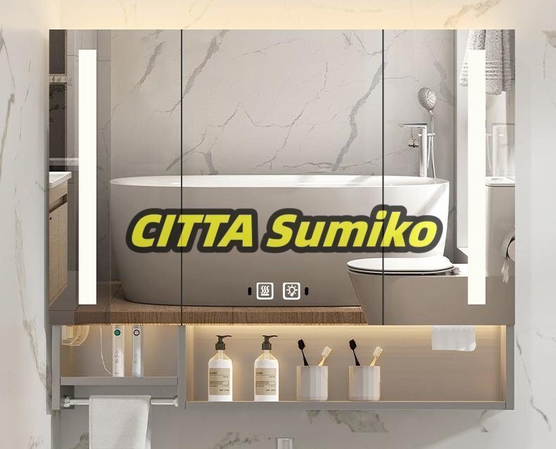 LED ミラーキャビネット 風呂 鏡 ステンレススチール製バスお風呂 人体センサーと温度 曇り止め 3 色モード (90cm)拍卖