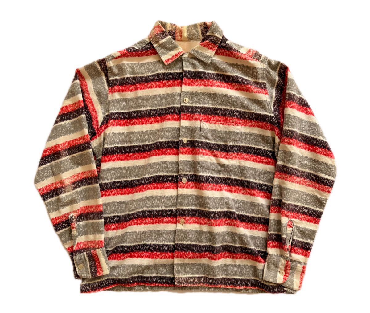 ヴィンテージ 1950's USA製 プリント フランネル シャツ MLサイズ 古着 ビンテージ チェック 長袖 ネルシャツ 50s ストライプ ボーダー拍卖