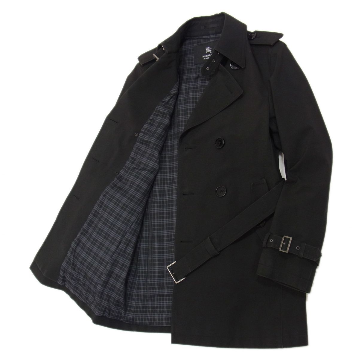 ◇BURBERRY BLACKLABE トレンチコートブラック 裏チェック バーバリーブラックレーベル メンズ 美シルエット 1円スタート拍卖