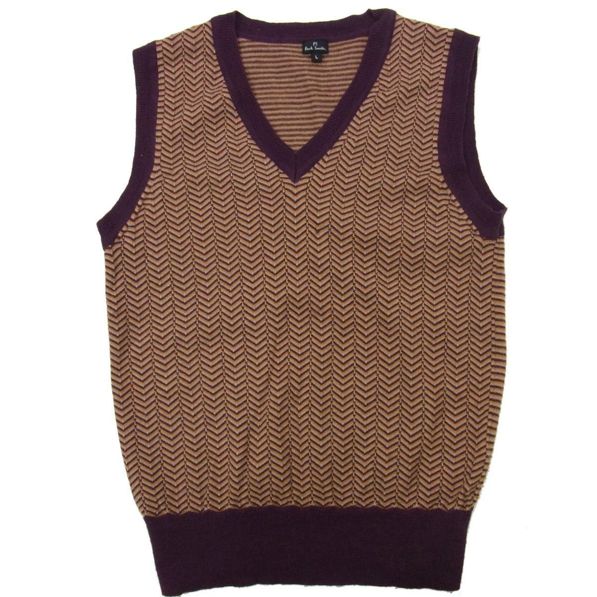 ☆PaulSmith ポールスミス ニットベスト ウールニット Vネック メンズ ビジネス ジオメトリック柄 1円スタート拍卖