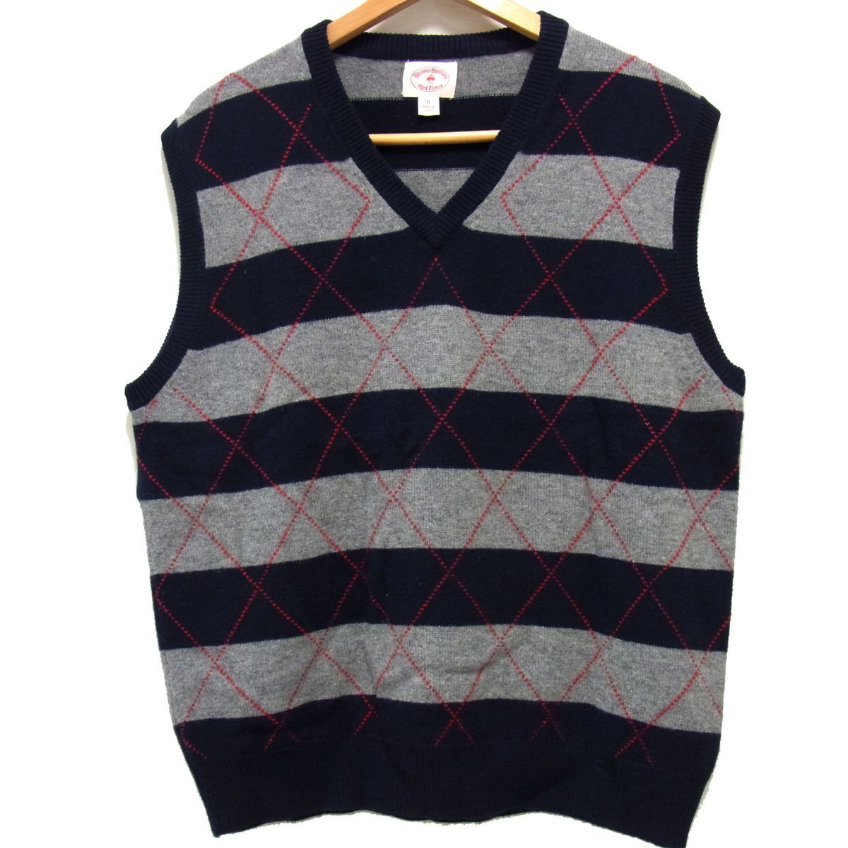 美品☆BROOKS BROTHERS ブルックスブラザーズ アーガイル ボーダー柄 Vネック ニット ベスト メンズ ウールニット 1円スタート拍卖
