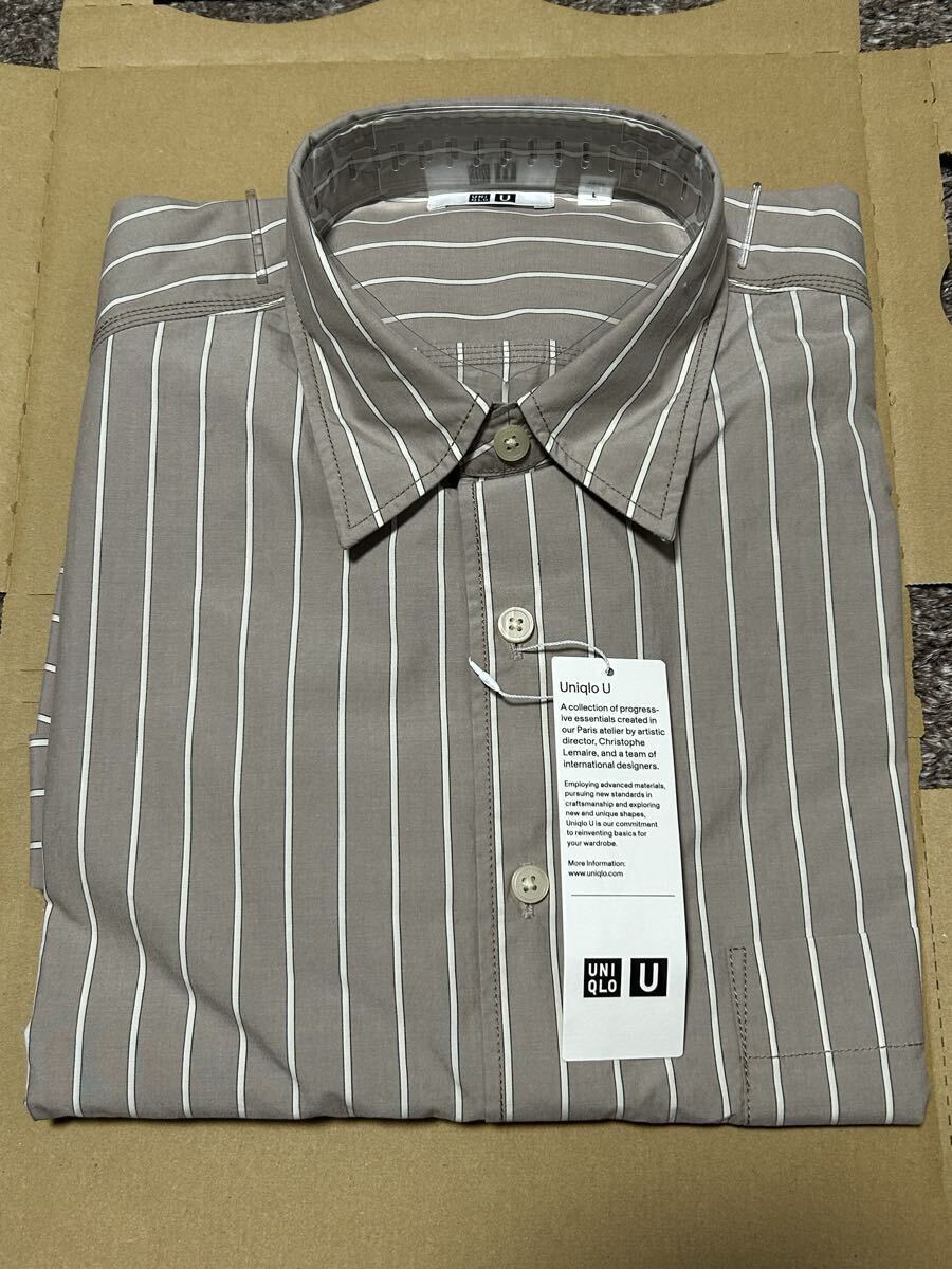 未使用2023AW ユニクロU ブロードオーバーサイズストライプシャツ長袖 05グレー Lサイズ UNIQLO ユニクロユー拍卖