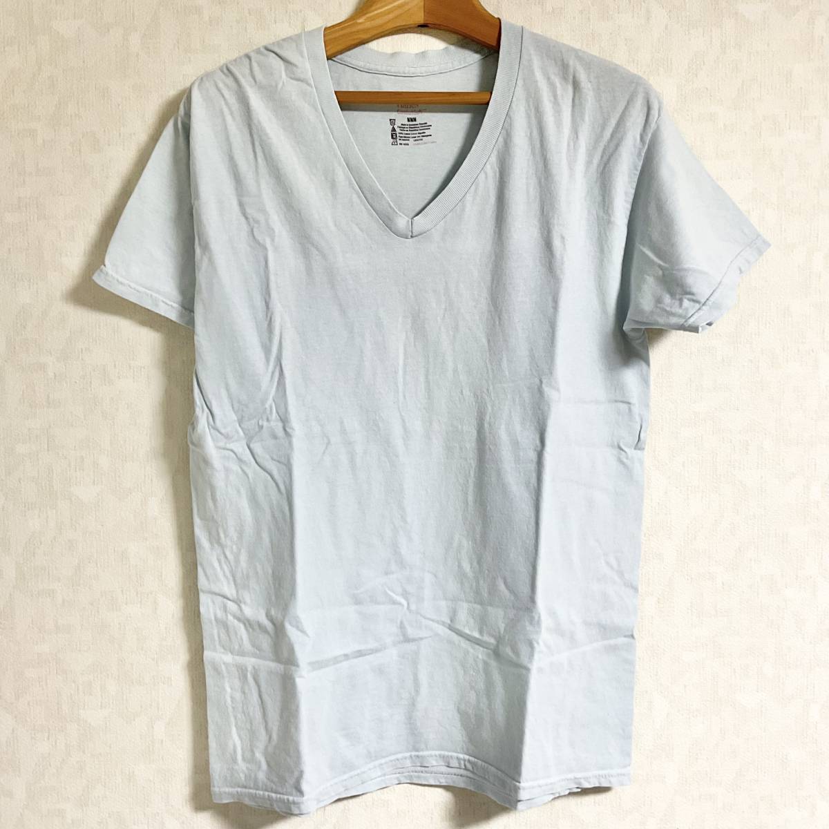 Hanes Tシャツ / Vネック ライトブルー サイズM W018 拍卖