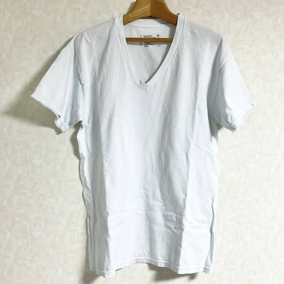 Hanes Tシャツ / Vネック ホワイト系/僅かにブルー サイズM ※一部汚れ W018 拍卖