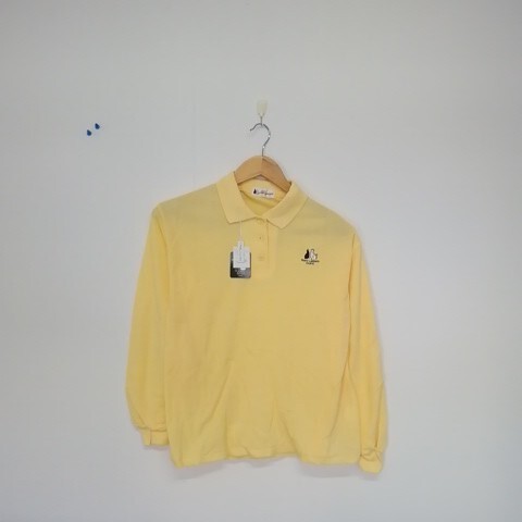 ★【古着】 alan cazalis(アランカザリス) 長袖ポロシャツ(長袖カットソー) Lサイズ 黄色拍卖