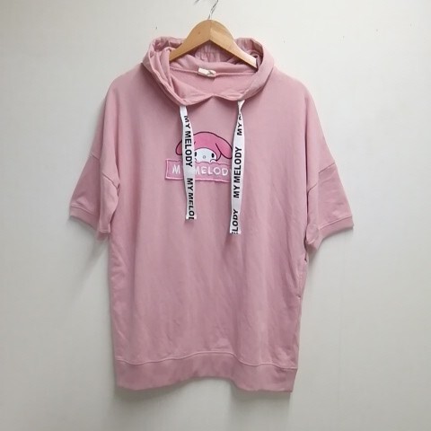 ★【古着】Sanrio(サンリオ) マイメロディプリント トップス 半袖 スウェット パーカー フード有り ピンク 3Lサイズ拍卖